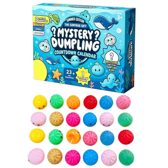 Mystery Dumpling Squishy Toy Set, 24 Pack Ocean Theme Countdown Calendar with 24 Mini 3.5cm Dumpling Squeeze Toys, Stress Relief Fidget Toys for Kids and Adults