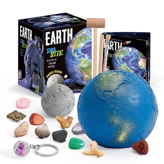 Earth Gemstone Dig Kit, Gemstone Dig Kit, Gem Dig Kit, Gem Digging Kit for Kids, Dig Gems for Kids STEM Science Kit with Bonus Moon Dig Block, Real Gemstones & Fossils for Kids Ages 6+