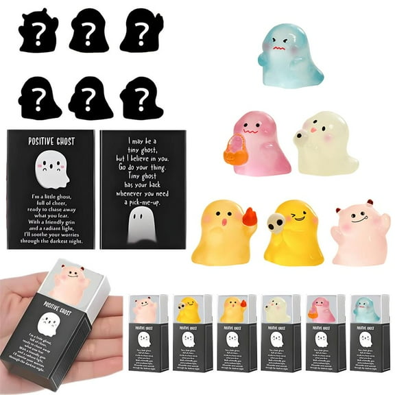 Mystery Glow-in-The-Dark Ghost Blind Box, Mini Luminous Ghost Doll Playsets, Random Resin Ghosts Halloween Decoration, Cute Blind Box Toys for Desk, Shelf Decor