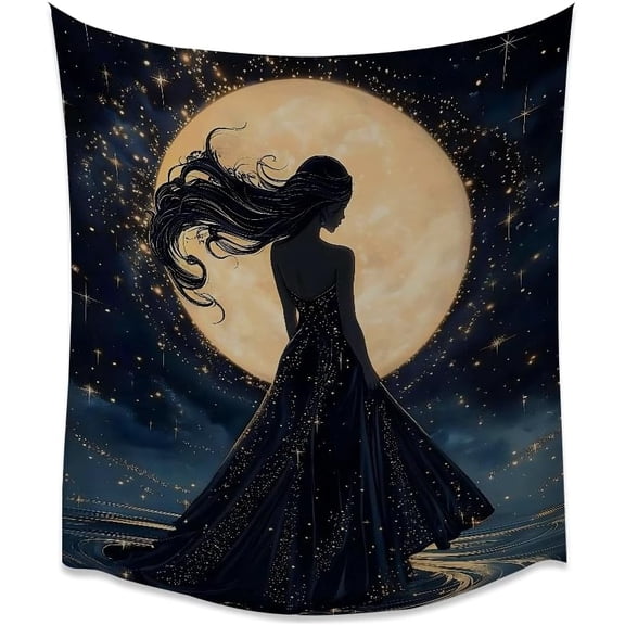 Mystery Gothic Celestial Goddess Art Tapestry Moody Boho Moon Night Sky Painting Tapestries Vintage Greek Mythology Wall Hanging Decor for Bedroom Living Room Dorm Gallery white30x40inch
