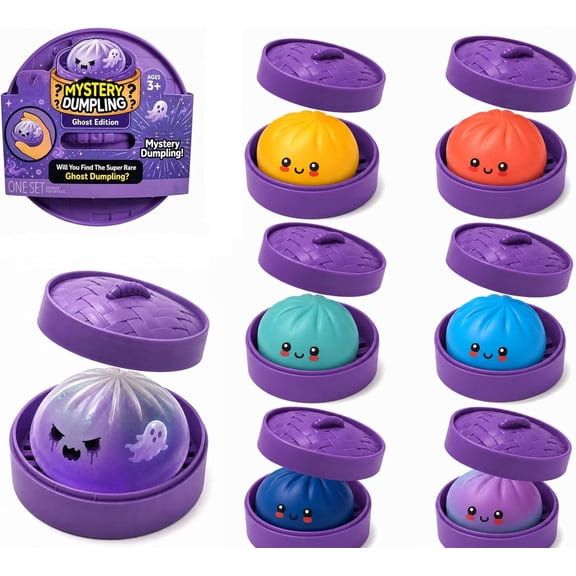 Mystery Halloween Ghost Dumpling Squishy, Colorful Cute Bao Dumplings Squeeze Balls Stress Relief Sensory for Holiday (Random) Crazy Dumpling for Fun