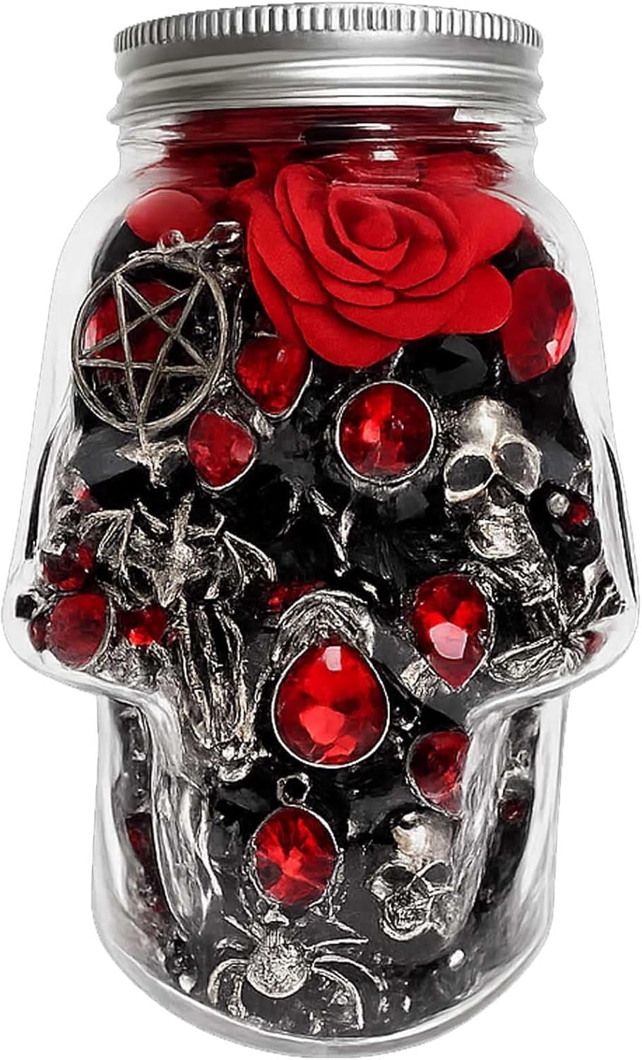 Mystery Jewelry Jar, Surprise Gothic Jewelry Box Sets for Women, Scary Witch Gift with Unique Birthday Halloween Gothic Red & Black Vampire Spooky Season Accessories(45-55PCS)