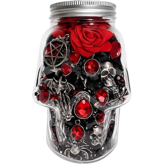 Mystery Jewelry Jar, Surprise Gothic Jewelry Box Sets for Women, Scary Witch Gift with Unique Birthday Halloween Gothic Red & Black Vampire Spooky Season Accessories(45-55PCS)