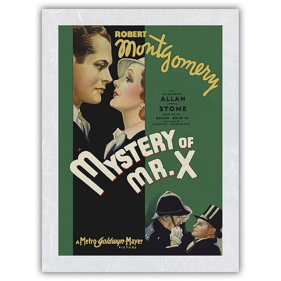 Mystery of Mr. X - Starring Robert Montgomery Elizabeth Allan - Directed by Edgar Selwyn - Vintage Film Movie Poster c.1934 - Japanese Unryu Rice Paper Art Print (Unframed) 12 x 16 in