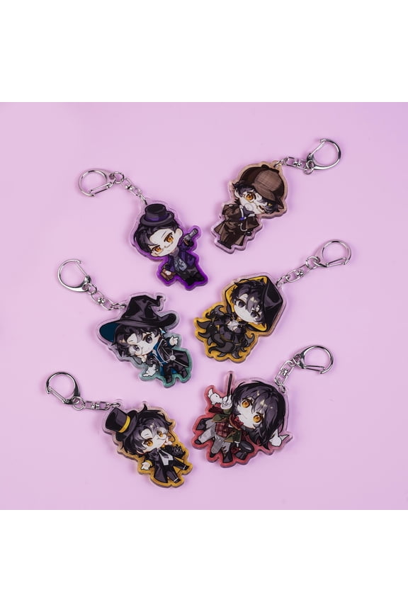 Mystery Novel Glitter Acrylic Keychain Set Chibi Character Keychains Fan Gift, random 1 pack