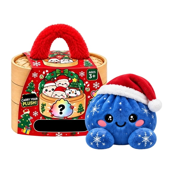 Mystery Plush Dumpling Squishy, Cute Stuffed Dumpling Squishy Plush Fidget Toy, Collectible Stress Relief Gift with Simulated Steamer & Fuzzy Handle,Christmas Stocking Stuffers, Home Decor
