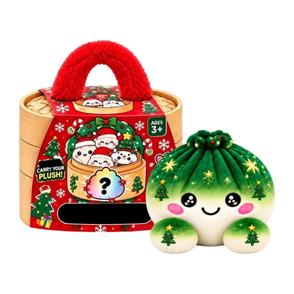 Mystery Plush Dumpling Squishy, Cute Stuffed Dumpling Squishy Plush Fidget Toy, Collectible Stress Relief Gift with Simulated Steamer & Fuzzy Handle,Christmas Stocking Stuffers, Home Decor