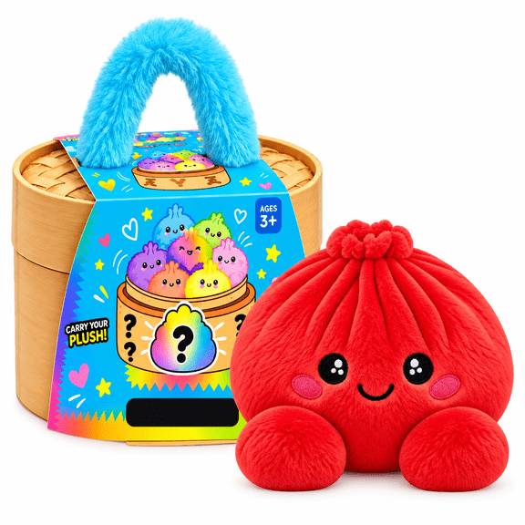Mystery Plush Red Dumpling Squishy 1Pc - Soft Stuffed Bao Toys in Steamer Basket with Fuzzy Handle Christmas Stocking Stuffers Surprise Gifts