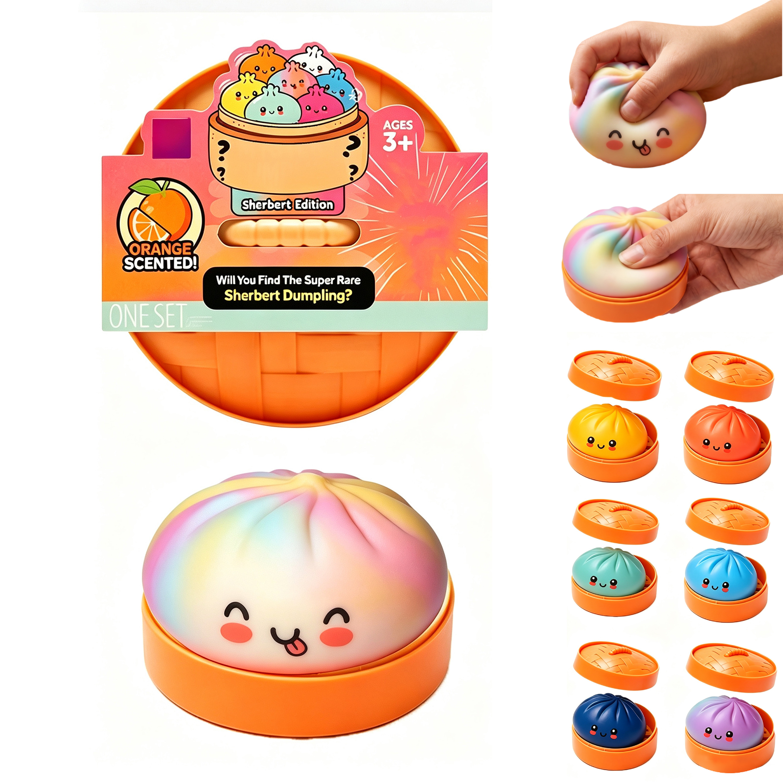 Mystery Rainbow Dumpling Squishy with Steamer Box, Blind Bun Squishies ...