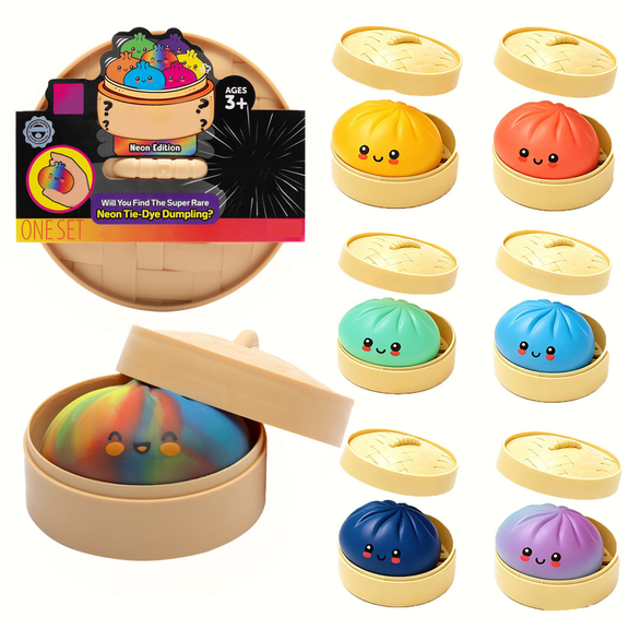 Mystery Rainbow Dumpling Squishy with Steamer Box, Random Solid Color Blind Bun Squishies, Non-Toxic Silicone Fidget Toy Collectible Novelty Toy for Kids A1