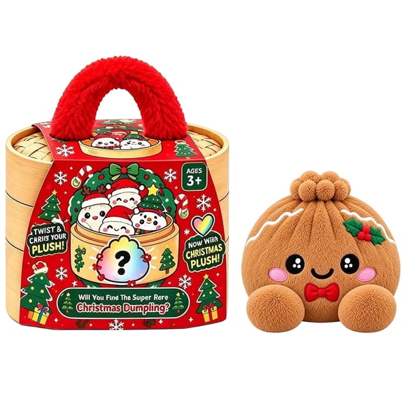 Mystery Rainbow Plush Dumpling Squishies, Cute Stuffed Dumpling Squishies Plushies, Christmas Collectible Stress Relief Gift with Simulated Steamer & Fuzzy Handle