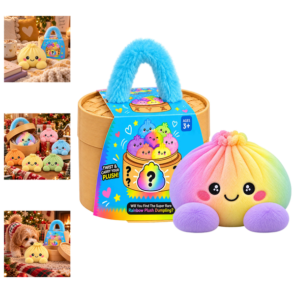 Mystery Rainbow Plush Dumpling Squishy, Cute Stuffed Dumpling Squishies Plushies Fidget Toy with Simulated Steamer & Fuzzy Handle, Christmas Collectible Surprise Stress Relief Gift Purple