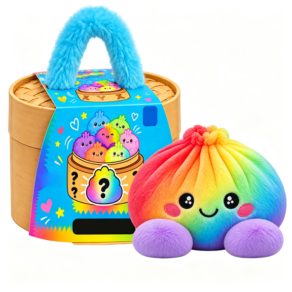 Mystery Rainbow Plush Dumpling Squishy, Cute Stuffed Dumpling Squishy Plush Fidget Toy, Collectible Stress Relief Gift with Simulated Steamer & Fuzzy Handle,Christmas Stocking Stuffers, Home Decor