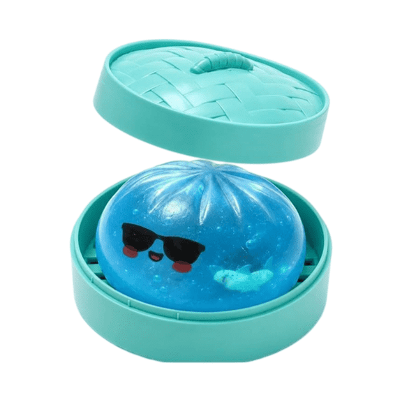 Mystery Shark Dumpling Squishies with Steamer, Glitter Dumpling Squishy Stress Ball, Cute Squeeze Balls, Slow Rising Bao Bun Squishy, Stress Relief Sensory Toy for Party Favors