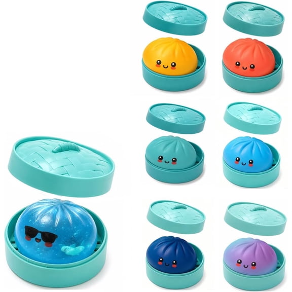 Mystery Shark Dumpling Squishy Toys with Steamer, Random 1 of 7 Colors Shark Edition Bao Bun Dumpling Squeeze Blind Box, Stress Relief Sensory Squeeze Toys for Party Favors & Stocking Stuffers