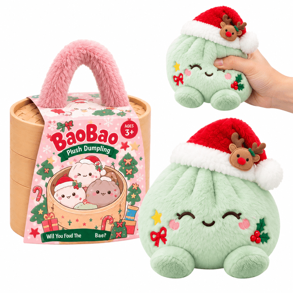 Mystery Soft Dumpling Plusies, Dumpling Squishy Stuffed with Embroidered Facial Details and Round Feet, Collectible Plush Dumplings for Stress Relief, Home Decoration and Christmas Gifting