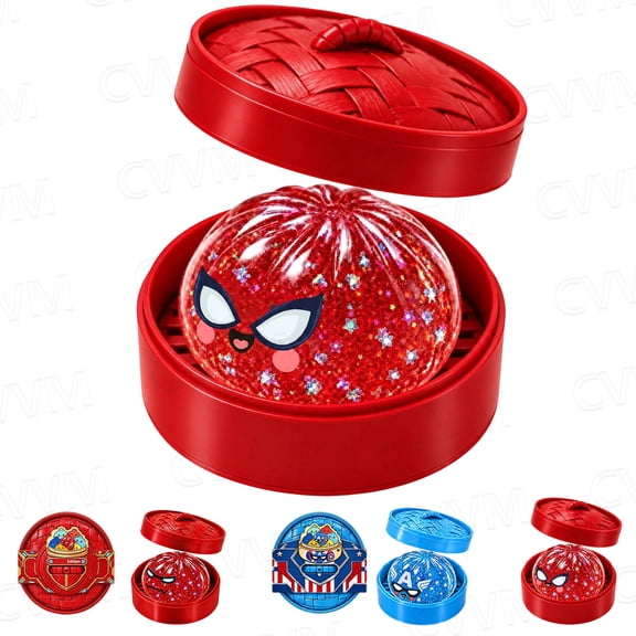Mystery Spider Glitter Dumpling Squishy with Steamer Box Squishy Dumpling Fidget Squeeze Toy for Adults Collectible Dumpling Squishy Holiday Gift for Boys Girls,C