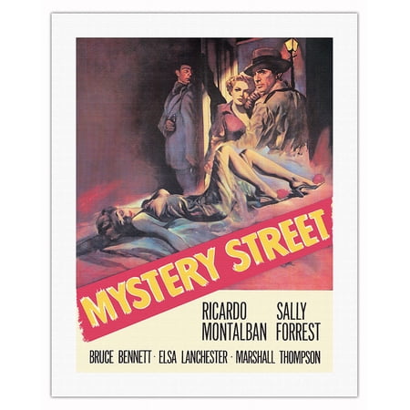 Mystery Street - Starring Ricardo Montalban and Sally Forrest - Vintage Film Noir Movie Poster - Fine Art Rolled Canvas Print 20in x 26in