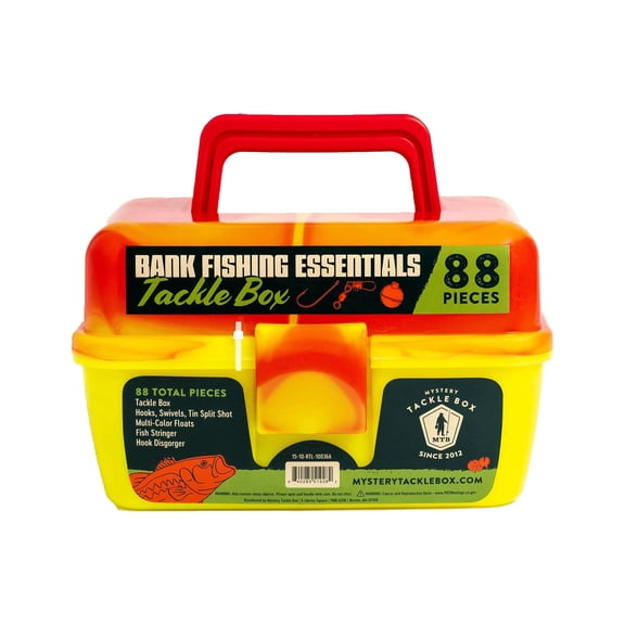 Mystery Tackle Box Bank Fishing Essentials Orange Tackle Box and 88 Piece Tackle Kit