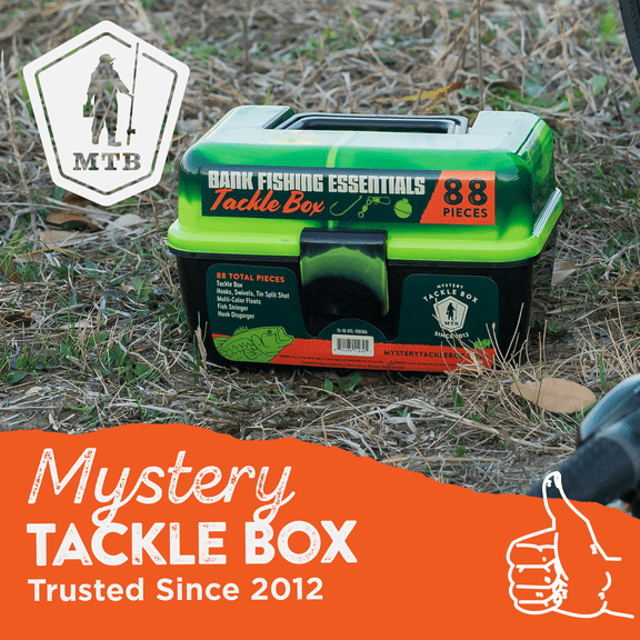 Mystery Tackle Box Bank Fishing Essentials Tackle Box and 88 Piece Tackle Kit