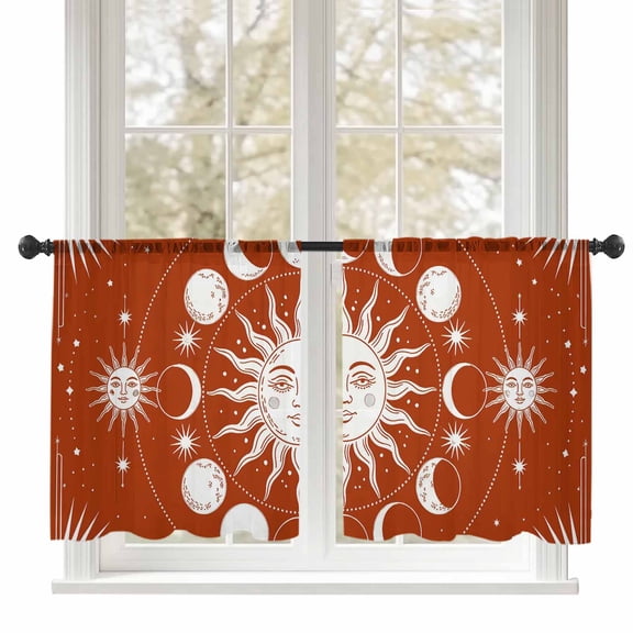 Mystery Tarot Sheer Curtains 54 inches Long, Sun Moon Starry Sky Red Light Filtering Sheer Window Curtains Rod Pocket Voile Drapes for Bedroom Living Room, 52"W x 54"L 2 Panels