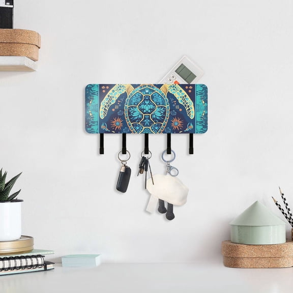 Mystery Turtle Key Holder for Wall Mail Holder Organizer with 5 Key Hooks Wall Mount Key Rack with Shelf