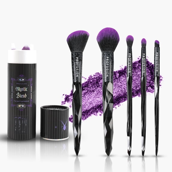 Profusion Cosmetics Mystic Blend 5 PC Face & Eye Brush Set, Fluffy Lightweight Makeup Brushes with Synthetic Bristles for Smooth Application, Cruelty-Free