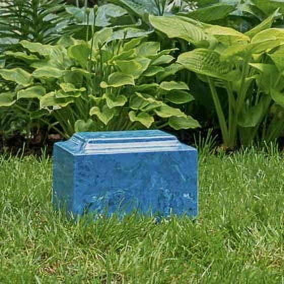 Mystic Blue Classic Cultured Marble Urn by Mackenzie Vault, Blue Stone Adult Sized Cremation Urn for Burial