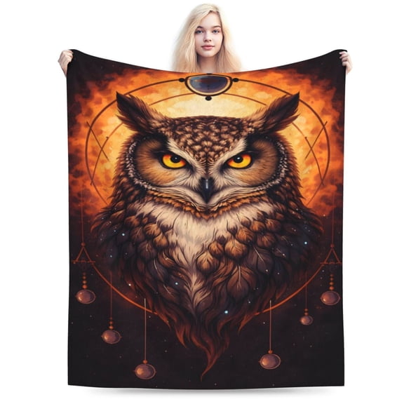 Mystic Celestial Owl Blanket, Sacred Geometry Night Art Design, Gothic Home Decor, Soft Cozy Bed and Sofa Cover for Adults, Halloween Gift 50x40