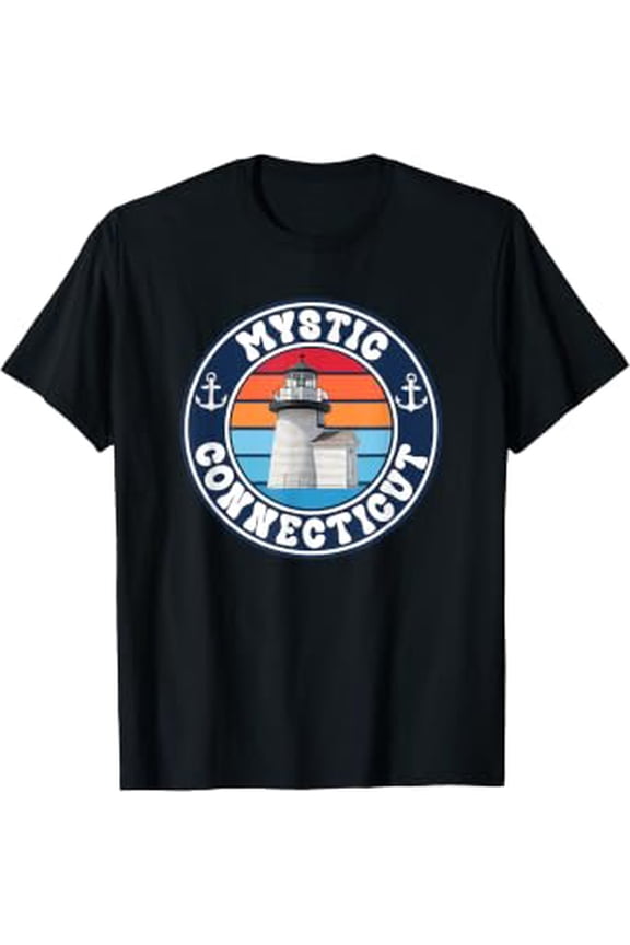 Mystic Connecticut Nautical Lighthouse Anchors Coastal Charm T-Shirt