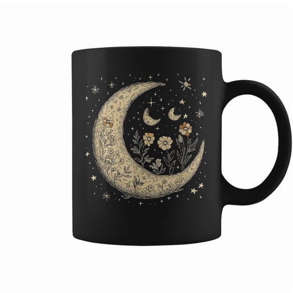 Mystic Cottagecore Lunar Celestial Flowers Stars Moon Coffee Mugs