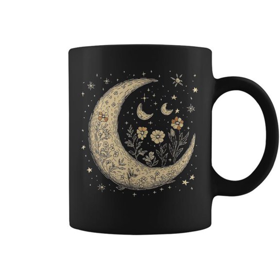 Mystic Cottagecore Lunar Celestial Flowers Stars Moon Coffee Mugs