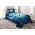 thumbnail image 1 of Mystic Coverlet Set Twin Size, Animal with Burning Eyes in the Dark Forest at Night Horror Halloween Illustration, Quilted 3 Piece Decor Bedspread Set with Pillow Sham, Navy White, by Ambesonne, 1 of 2