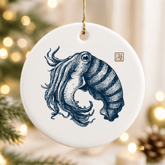 Mystic Cuttlefish, Japanese-ocean-spirit Christmas Ornament, Holiday Keepsake Gift, Ceramic Ornament