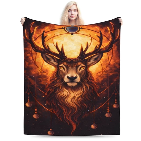 Mystic Deer Moon Blanket Fantasy Stag Throw Blanket Soft Cozy Blanket for Couch Bed Christmas Decor Gift 50x40