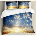 thumbnail image 1 of Mystic Duvet Cover Set, Sunset Reflection on the Sea View Sun Rays Vivid in Horizon Image, Decorative 3 Piece Bedding Set with 2 Pillow Shams, Queen Size, Yellow Brown Blue, by Ambesonne, 1 of 3