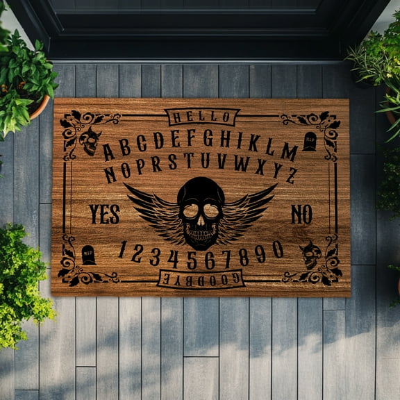 Mystic Entry Mat – Gothic Ouija-Inspired Doormat with Skull and Moth Design, Spooky Welcome Rug for Witches and Spiritual Seekers