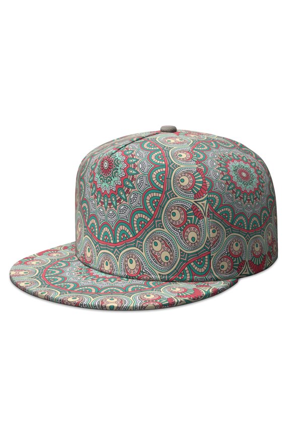 Mystic Ethnic Mandala Flat Visor Hat - Unisex Urban Style Cap with Boho Chic Floral Pattern