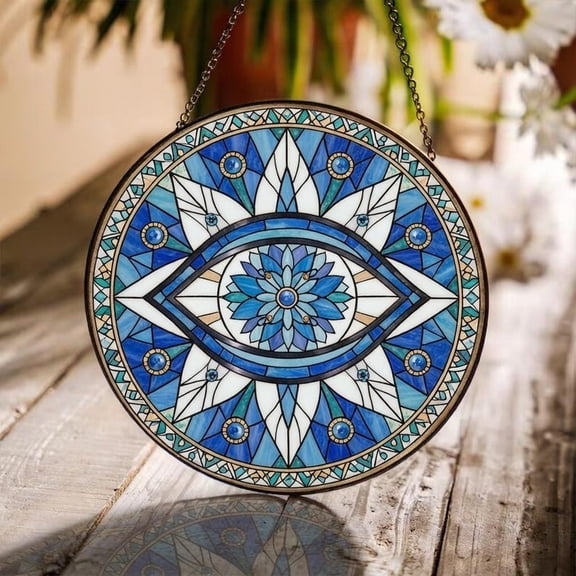 Mystic Evil Eye Faux Stained Glass Acrylic Suncatcher, Window Hanging Decor, Celestial Decor Gift