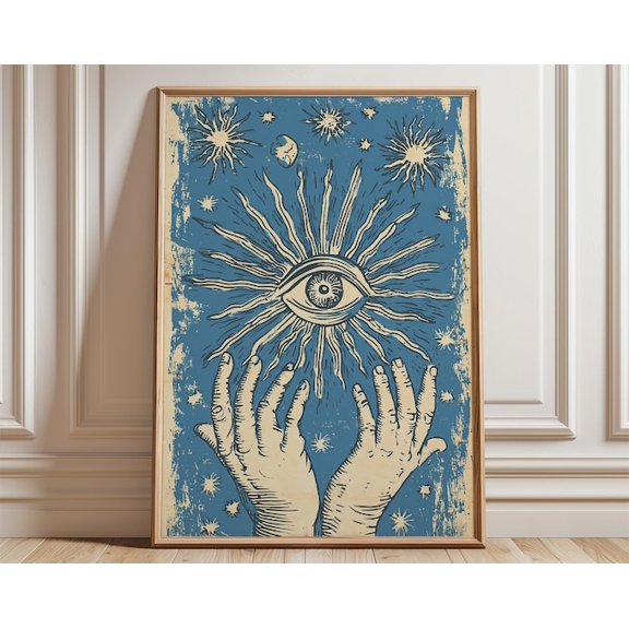 Mystic Eye Celestial Hands Wall Art Print, Unframed Paper Poster 8x10in