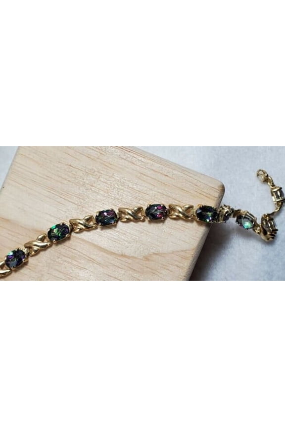 Mystic Fire Topaz Bracelet 14kt yellow gold oval gemstone