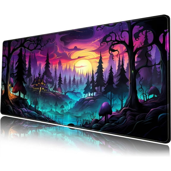 Mystic Forest Desk Mat Purple Cute Large Mouse Pad Extended Gaming Mousepad XL Big Aesthetic Desk Pad Cool Anime Keyboard Mat Laptop Desktop Mouse Mat 31.5''X11.8''