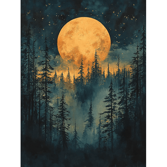 Mystic Forest Moon Canvas Print/Wall Art Suitable for Living Room Bedroom Office Dining Room and Hallway Decoration.