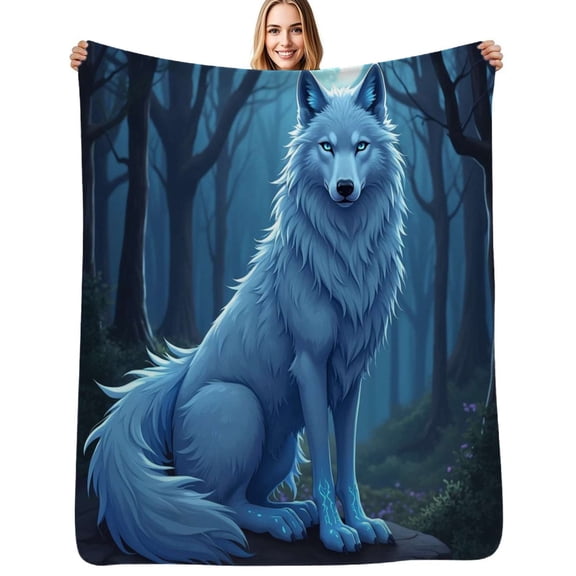 Mystic Forest White Wolf Soft Blanket Travel Bedding Throws Flannel Bedspread Sofa Bed Cover