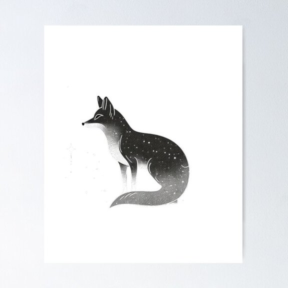 Mystic Fox - Minimalist Nature Art Poster Wall Art, Modern Wall Decor For Living Room Bedroom, 12x18 UNFRAMED