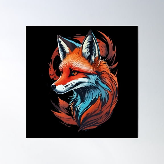 Mystic Fox – Tribal Spirit Animal Art Poster Wall Art, Modern Wall Decor For Living Room Bedroom, 17x17 UNFRAMED