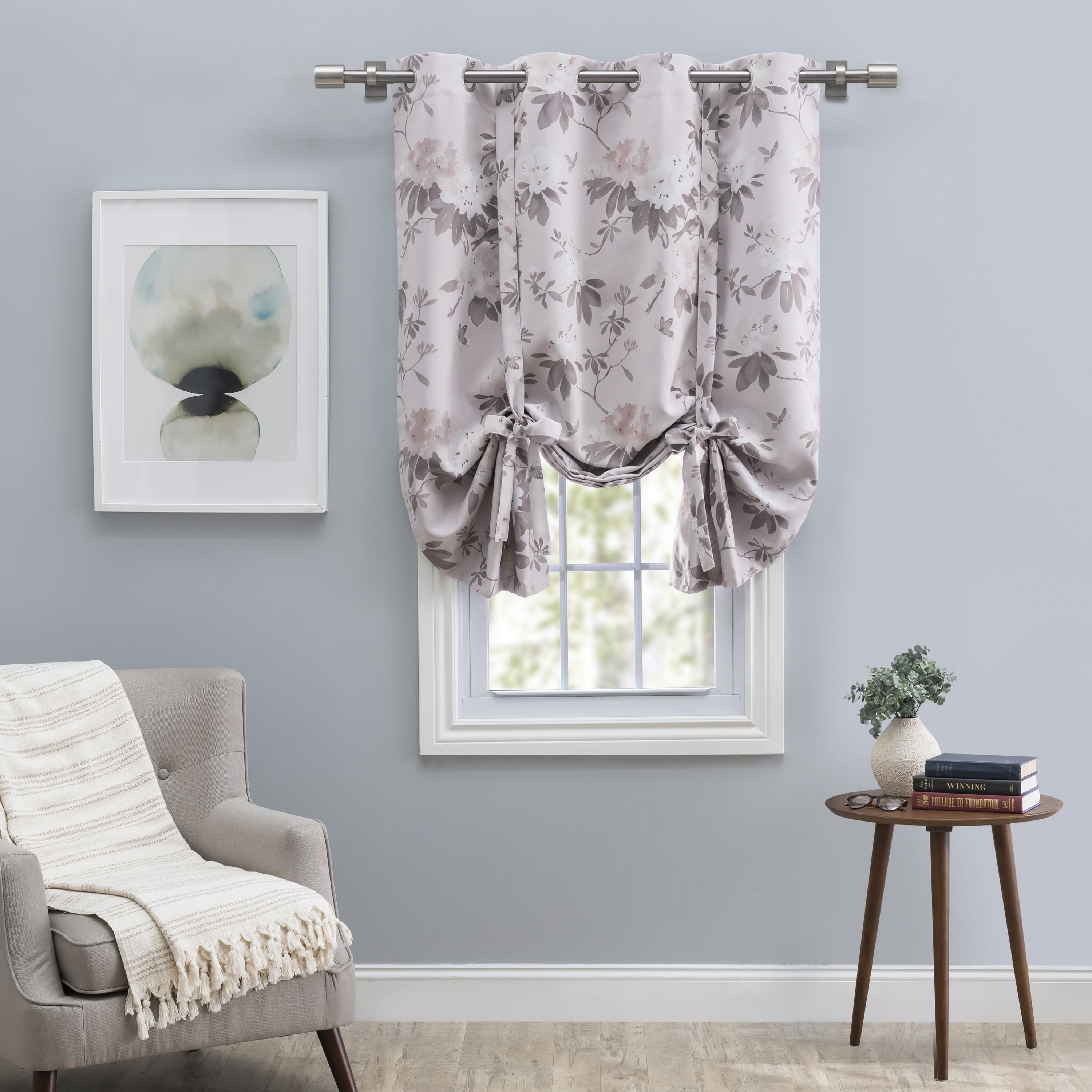 Blush Floral Blackout Pleated Polyester Window Panel with Lace Detail