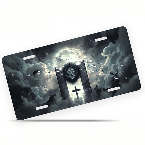 Mystic Lion Portal Front License Plate, Metal License Plate, Funny Standard Plates Personalized Novelty Decorative For Men/Women/Boys/Girls Car 6×12 Inch