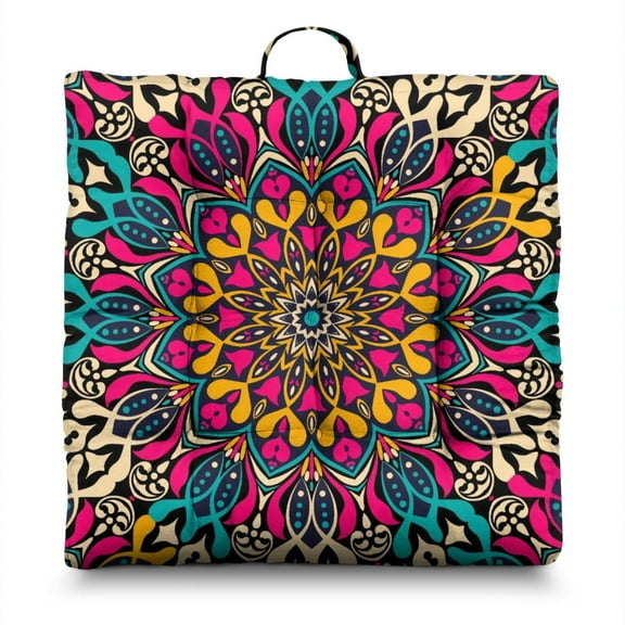 Mystic Mandala Pillow&nbsp;– 22x22 Inch Floor Cushion, Ornamental Boho Design, Cozy for Meditation & Reading Nook