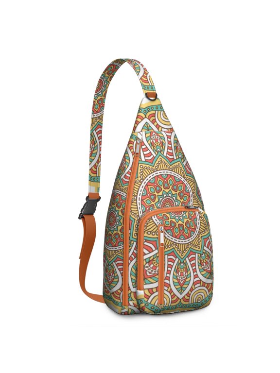 Mystic Mandala Sling Backpack - Exotic Floral Boho Design, Fashionable Anti-Theft Pack for Commuters